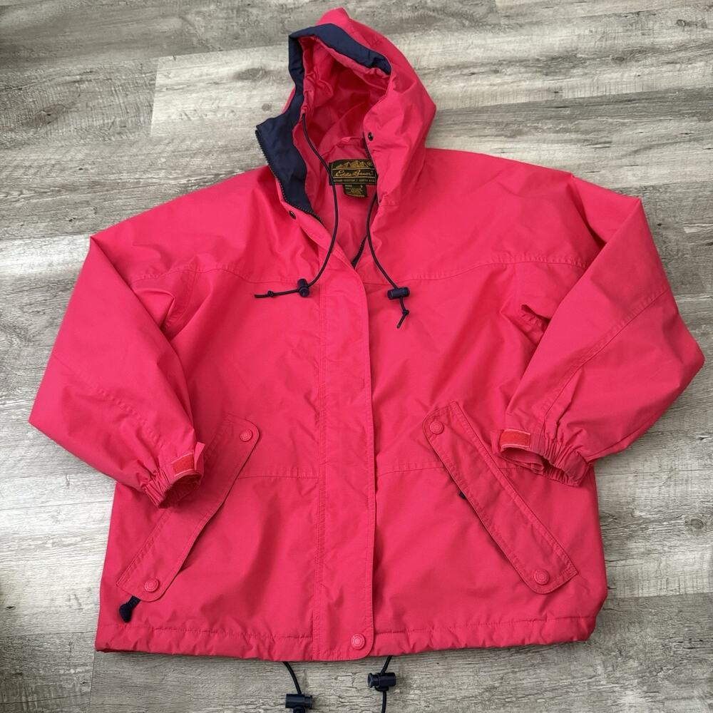 Vintage Eddie Bauer Pink Hooded Windbreaker Womens Small Nylon Full-Zip Goretex